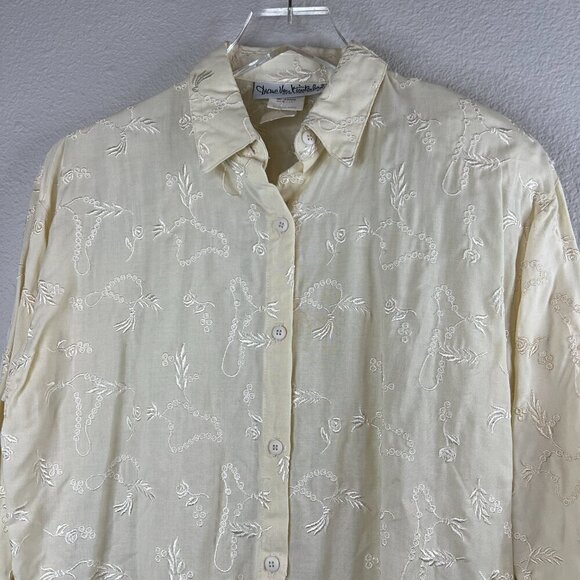 Vintage Diane Von Furstenberg Cream Floral Embroidered Long Sleeve Button Up NWT - Picture 7 of 12